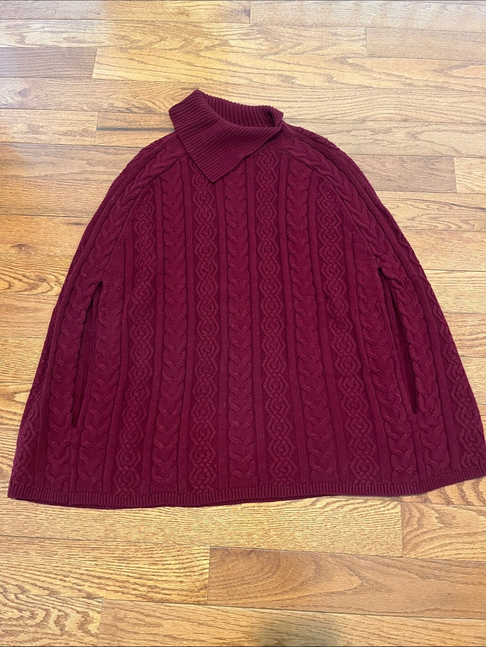 TALBOTS Burgundy Cable Knit Sweater Poncho Cowl Neck Wool Blend, Women's M